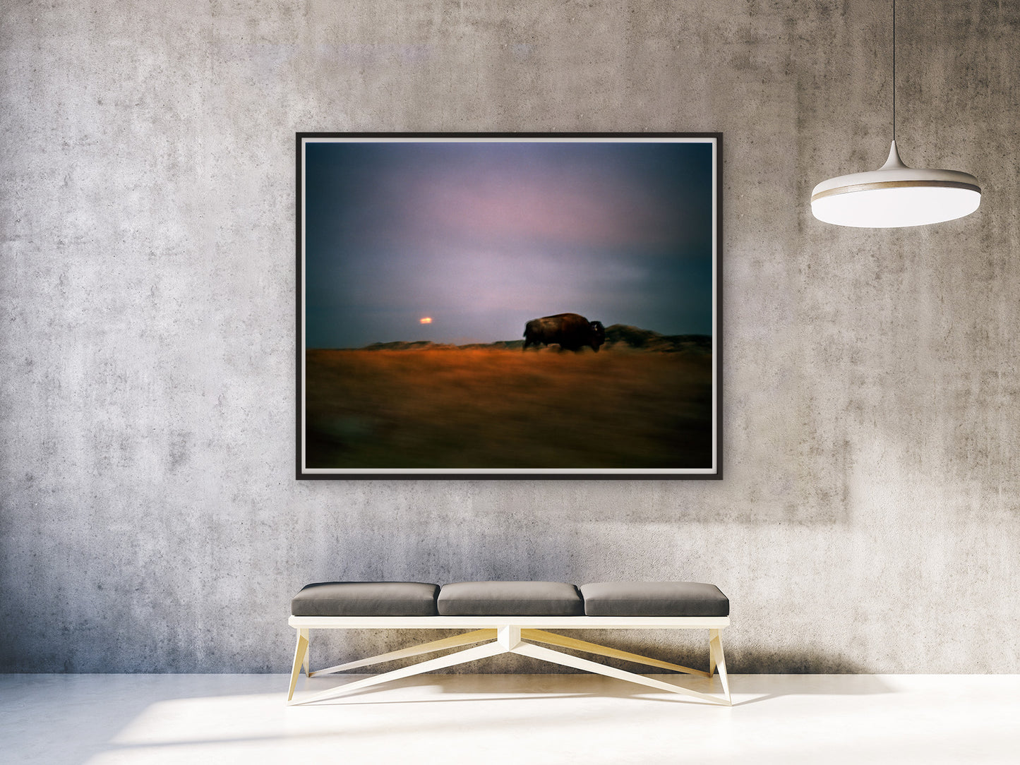 Bison with Moon Rise
