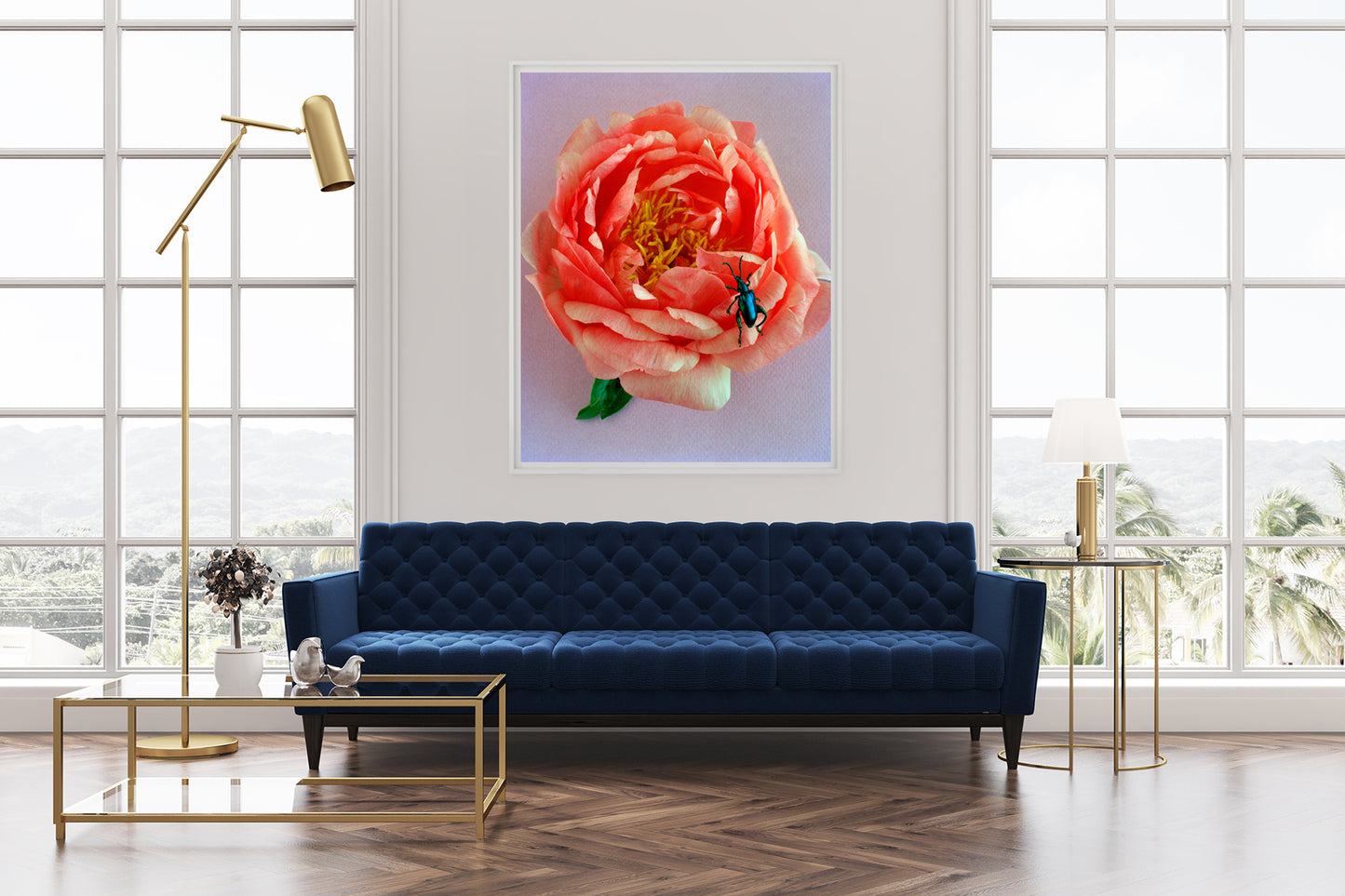 Blue Beetle on Pink Peony